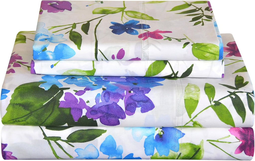 Pointehaven Bedding 4 Pieces California King 100% Cotton Percale Sheets - Printed Bed Sheet & Pillowcase Sets- Soft Cotton Bed Sheets Set -…