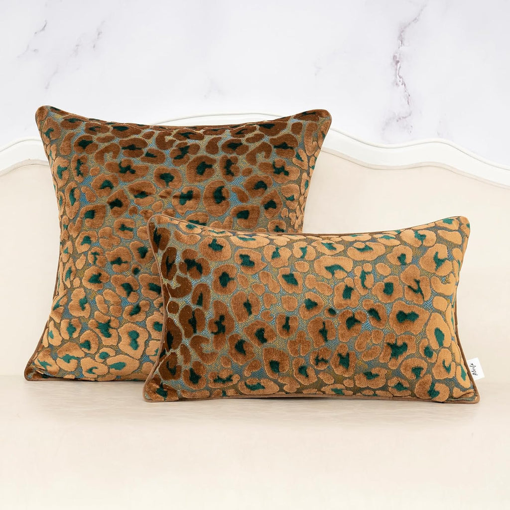 Alerfa Green Brown Floral Throw Pillow Cover 12 x 20 Inch Cut Velvet Rectange Luxury Decorative Lumbar Pillow Cover for Couch Living Room…