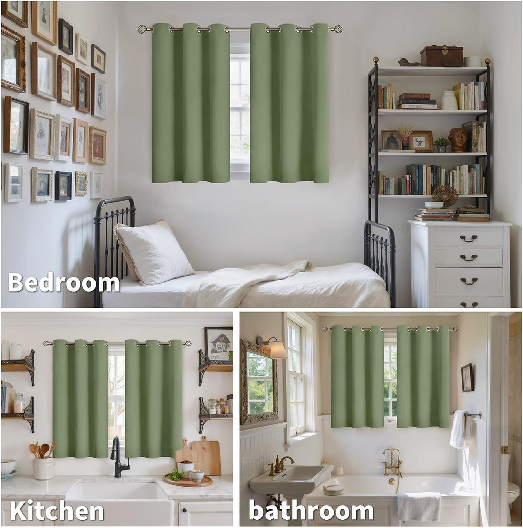 YoungsTex Olive Green Blackout Curtains 40 Inch Length for Kitchen Window - Short Thermal Insulated Drapes with Grommet Room Darkening for…