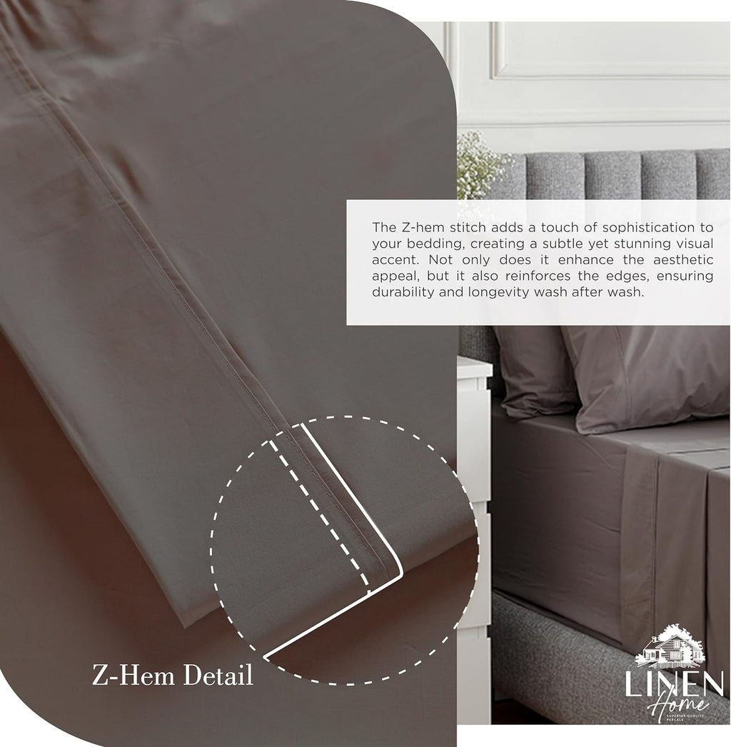 Linen Home 100% Cotton Percale Sheets Queen Size, Charcoal, Deep Pocket, 4 Pieces Set - 1 Flat, 1 Deep Pocket Fitted Sheet and 2…
