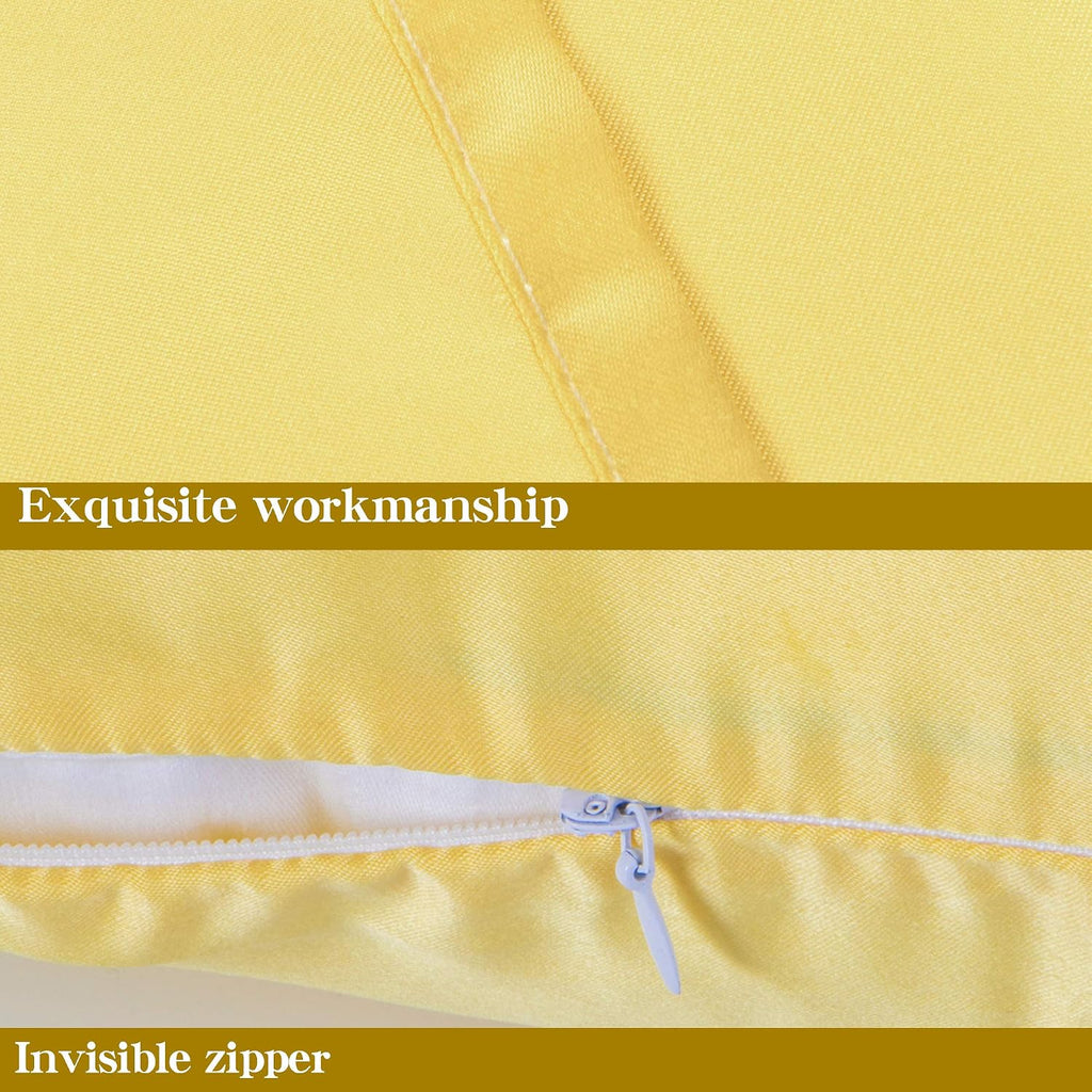 Ntbay Zippered Satin Pillow Cases for Hair and Skin, Luxury Queen Hidden Zipper Pillowcases Set of 2, 20x30 Inches, Yellow 30 Inches