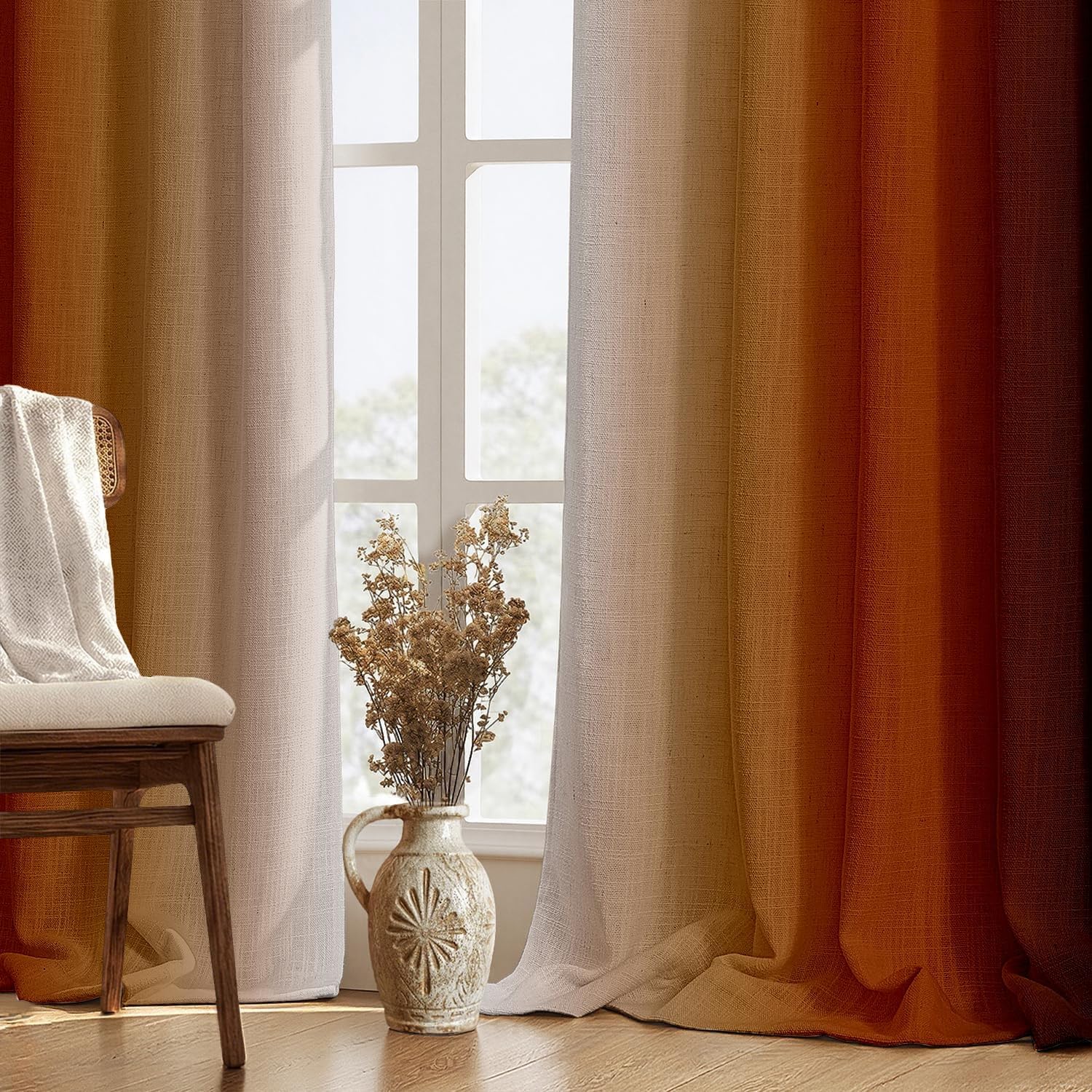 GOLDLAWN Terracotta Ombre Linen Blackout Curtains for Bedroom 84 Inches Long, Room Darkening Grommet Thermal Insulated Curtains for…
