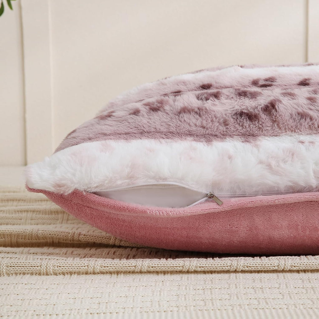 Chumerry Fuzzy Faux Fur Pillow Case Plush Shaggy Pillow Cover Plaid Check Texture Extra Soft Fluffy Faux Rabbit Fur Fabric Decorative Pillo…