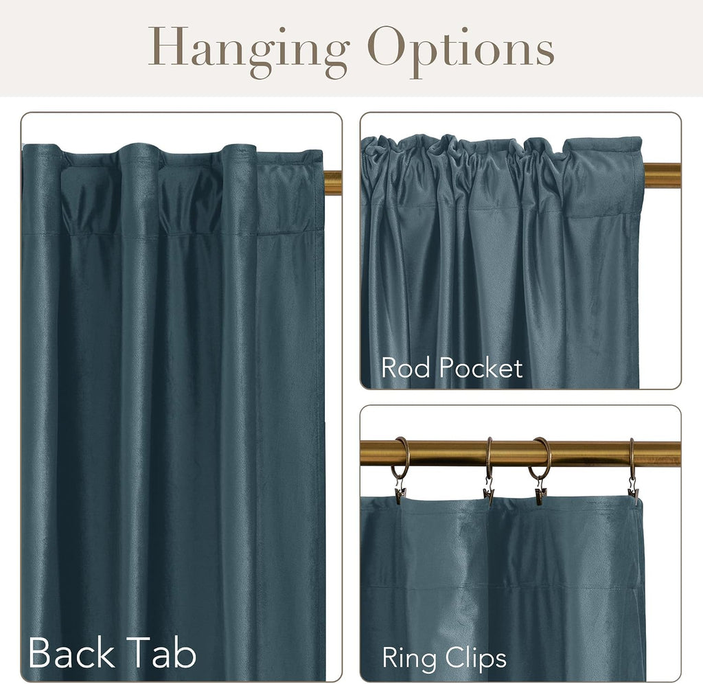 Nicetown Velvet Stone Blue Blackout Curtains for Living Room, Rod Pocket & Back Tab Thermal Drapes Soft Luxury Room Darkening Heavyweight W…