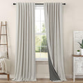 Pitalk Black Out Linen Curtains 108 Inches Long for Living Room 2 Panels Set Total Blackout Flax Pleated Drapes Back Tab Neutral Boho Ceili…