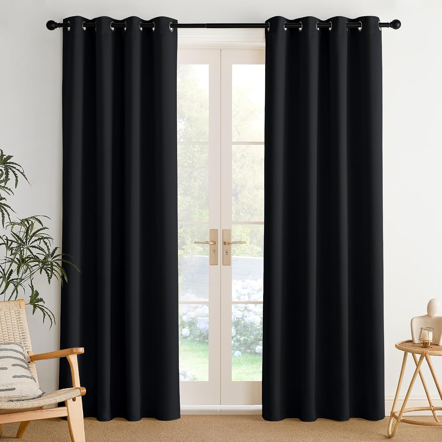 Nicetown Room Darkening Draperies Curtains Panels, 2 Panels Black W52 x L84 Black