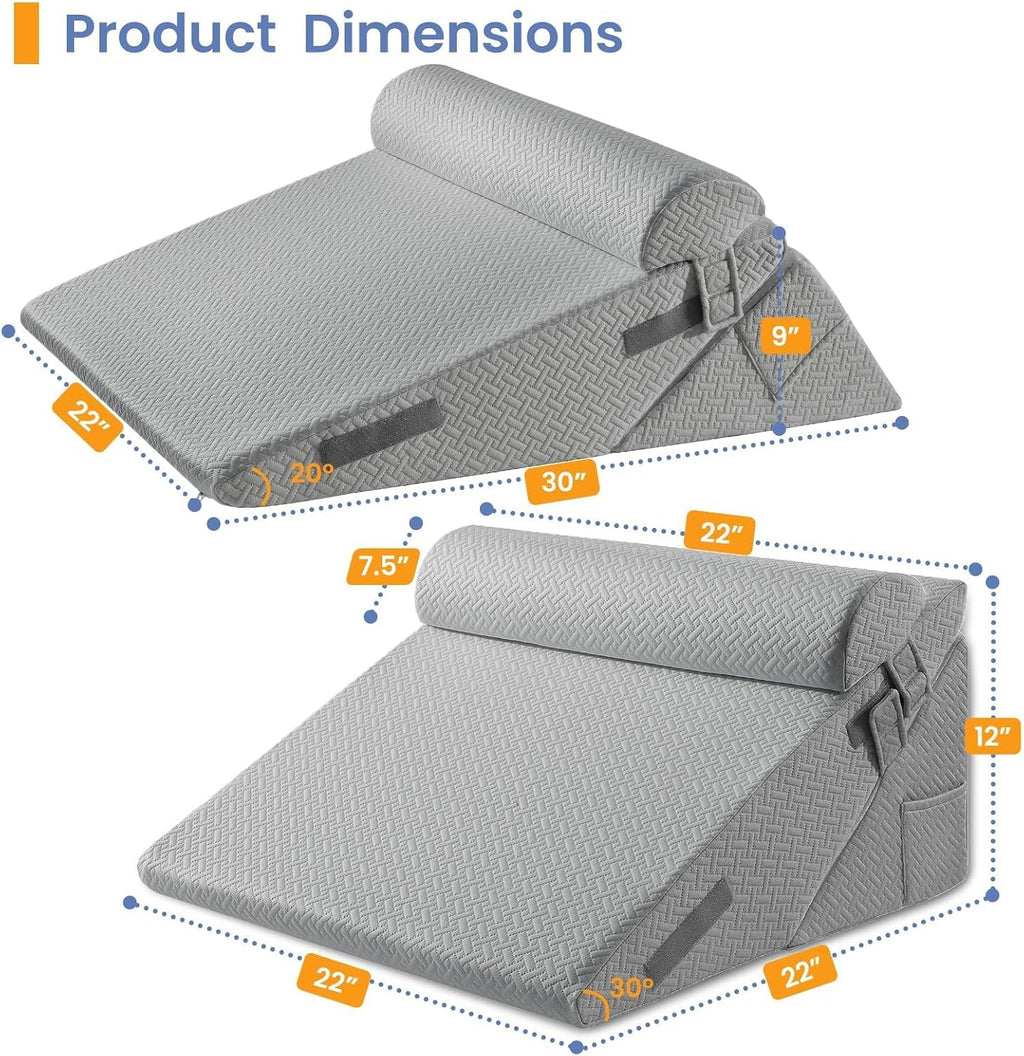 Sasttie Wedge Pillow Set for After Surgery, 2PCS Adjustable Bed Wedge Pillow Headboard with Memory Foam Neck Cushion – for Acid Reflux, Sle…