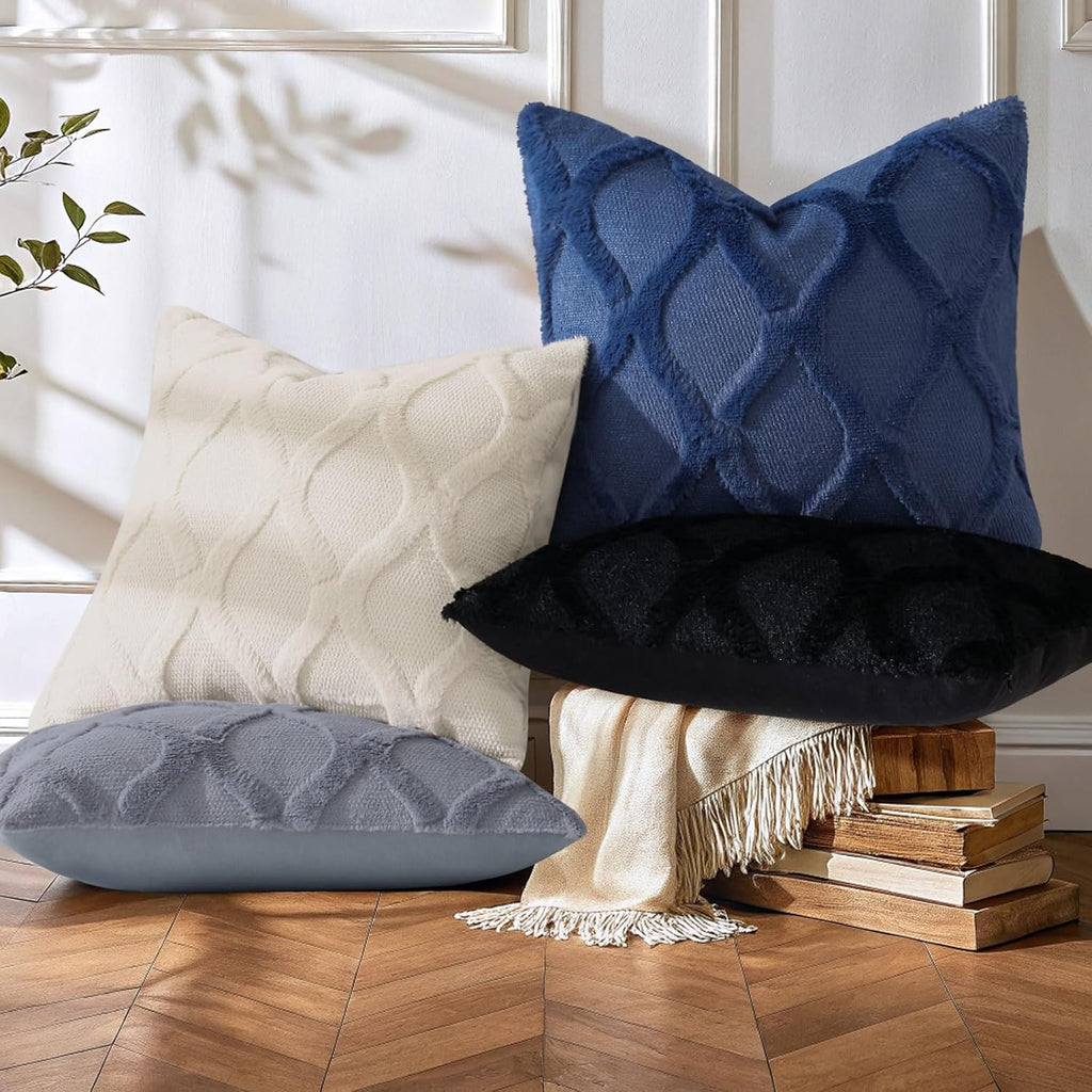 decorUhome Summer Throw Pillow Covers 12x20 Inch Set of 2, Soft Plush Faux Fur Wool Lumbar Black Accent Couch Pillow Covers for Modern Farm…