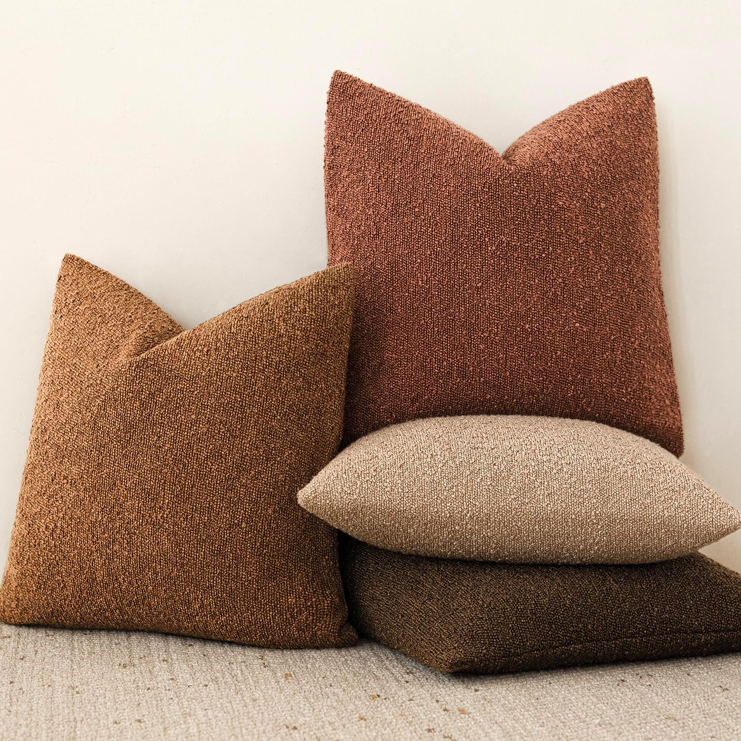 Foindtower Decorative Textured Boucle Throw Pillow Covers Accent Solid Pillow Cases Neutral Soft Cozy Couch Cushion Case for Chair Sofa…