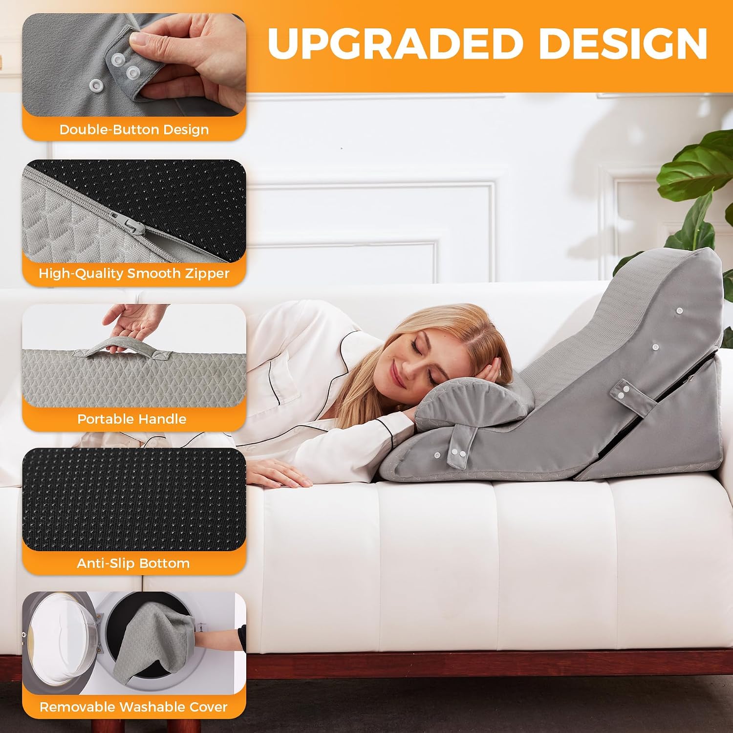 Ruqmuis 4PCS Wedge Pillow Set for After Surgery, Adjustable Back Pillow for Bed Sitting up, Acid Reflux, Bed Wedge Pillow Headboard for Sle…