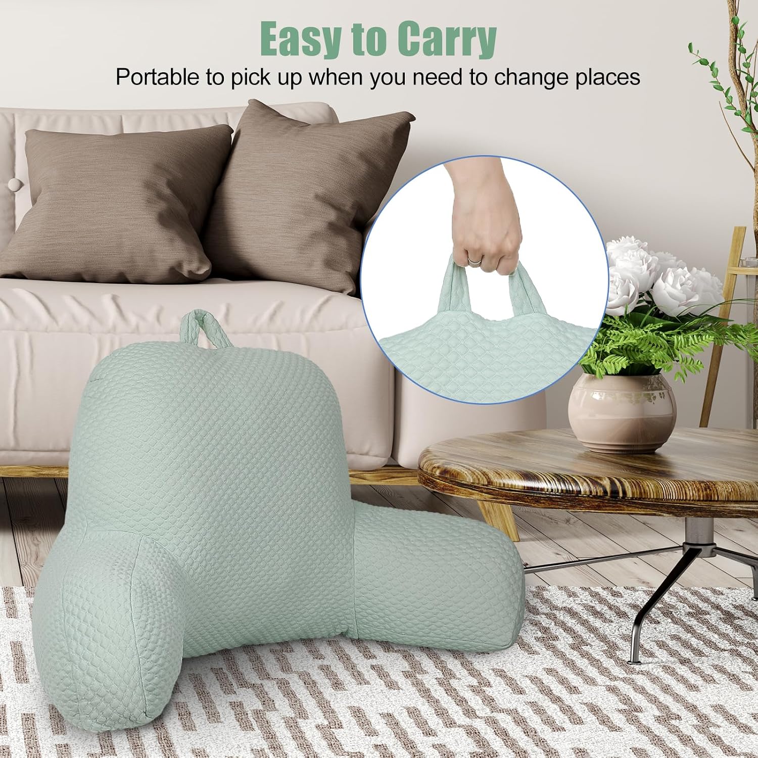 Reading Pillow, Ice Silk Bean Back Support Pillow for Bed Sitting Up, Large Bed Rest Pillow with Arms for Adults, Back Support for Couch…