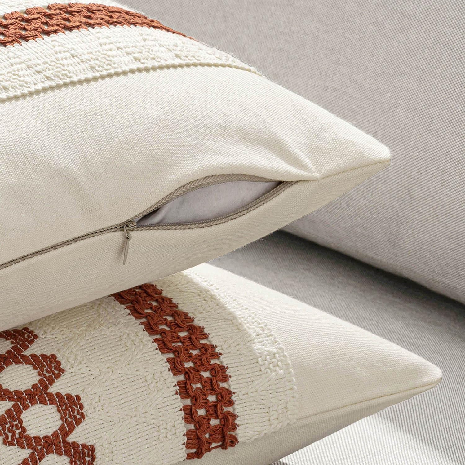 MIULEE Set of 2 Rust Decorative Lumbar Pillow Covers 12x20 Inch Farmhouse Rustic Boho Couch Throw Pillows Modern Cotton Cushion Covers…
