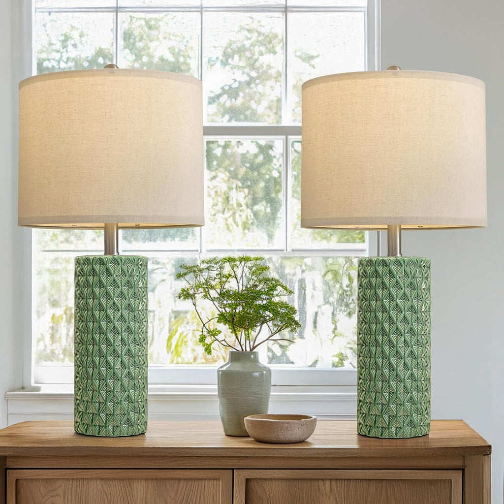 USumkky 26" Tall Table Lamp for Living Room -Green Lamps Set of 2 Modern Ceramic Lamps for Night Stands, Bedside Lamp for End Tables…