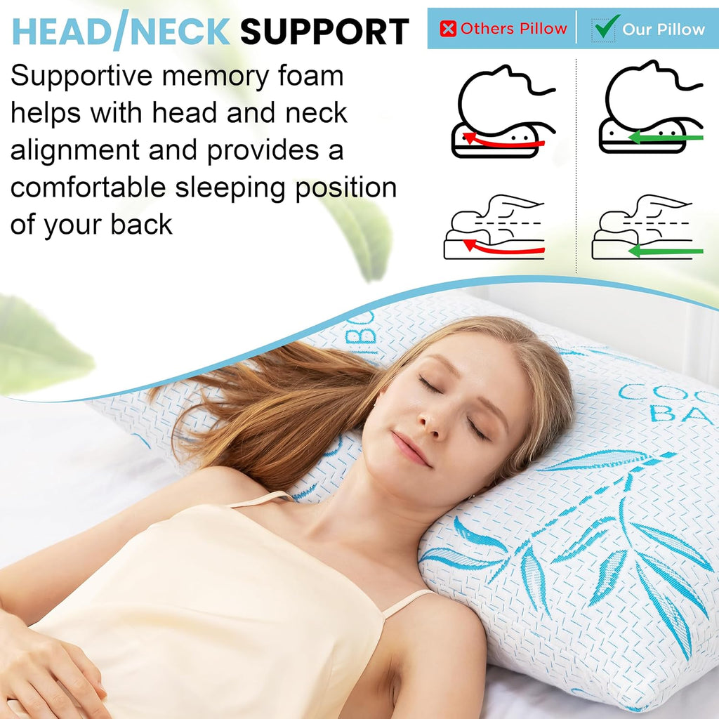 2 Pack Standard Size Rayon Derived from Bamboo Pillow for Sleeping, Cooling Shredded Memory Foam Adjustable Bed Pillow with…
