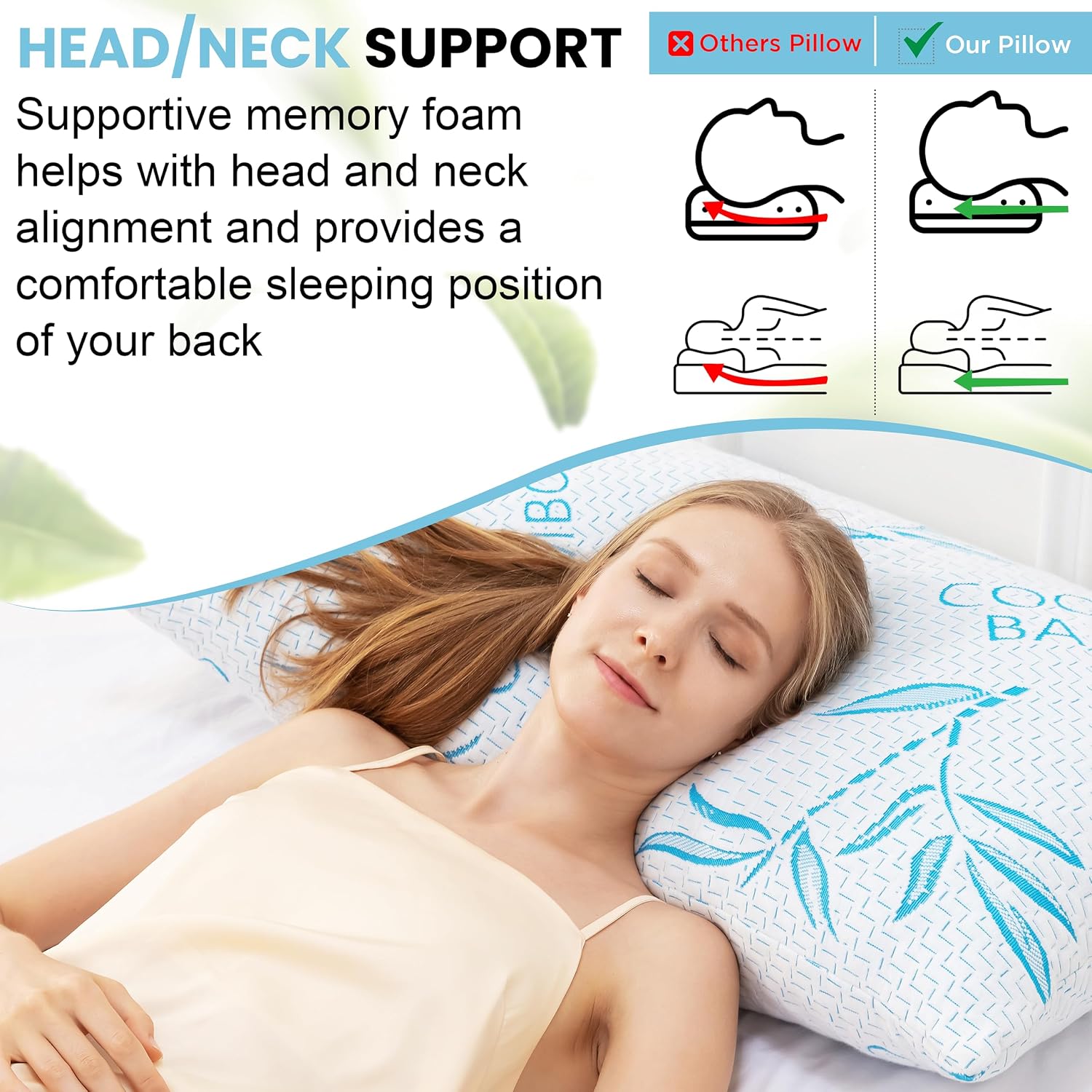 2 Pack Standard Size Rayon Derived from Bamboo Pillow for Sleeping, Cooling Shredded Memory Foam Adjustable Bed Pillow with…