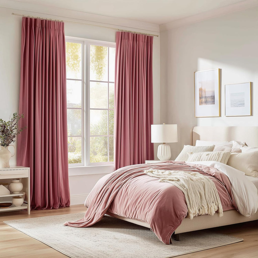 Drapenova Dusty Rose Velvet Curtains 90 Inches Long, Luxury Thick Velvet Viral Pinch Pleated Drapes for Nursery Girls Room Blackout D…