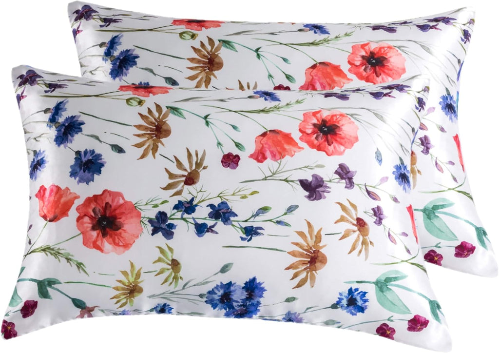 Lcbd Satin Pillowcase for Hair and Skin, Standard Size Printed Pillow Cases Set of 2, Silky Floral Print Pillow Covers with Envelope Closur…