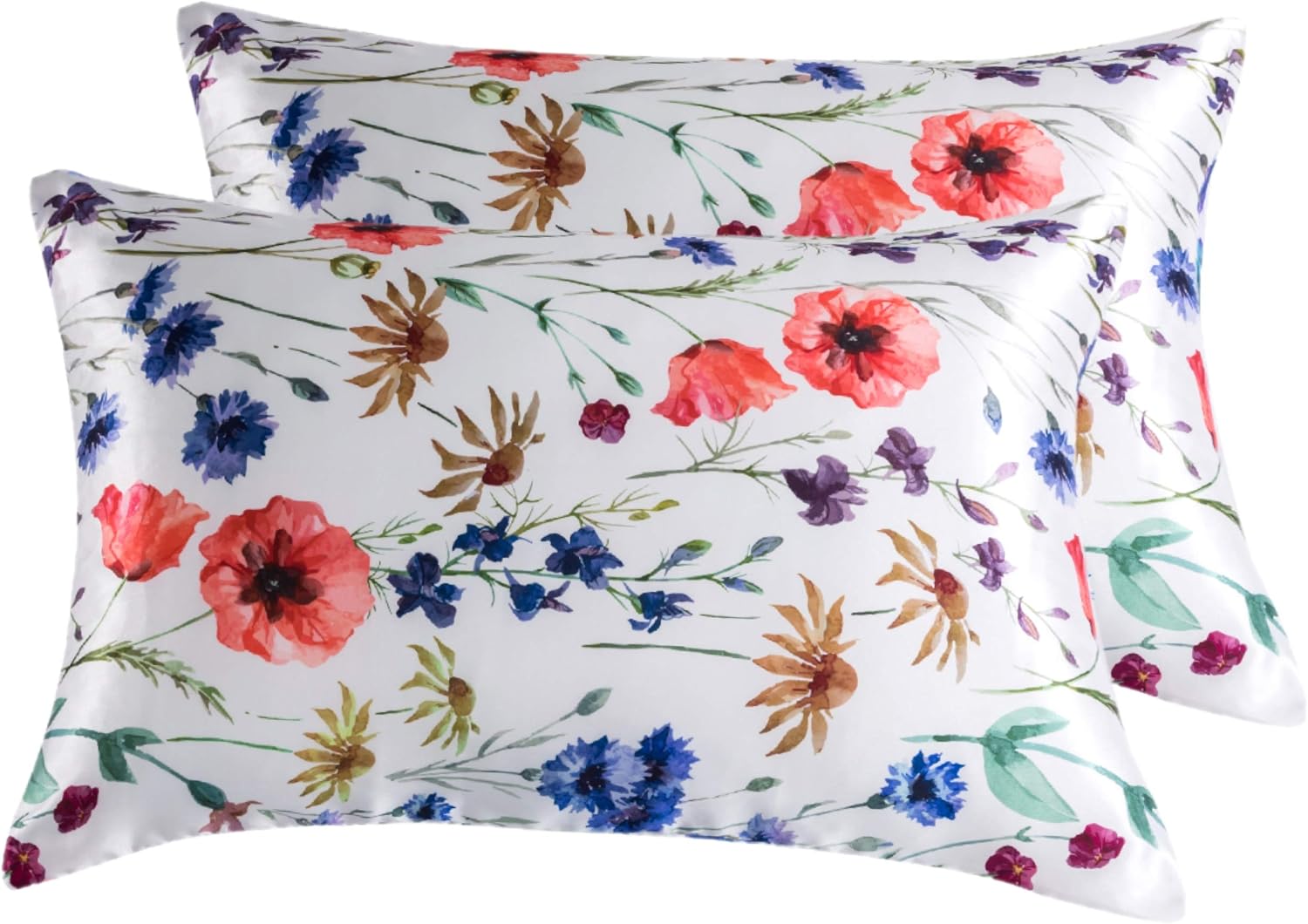 Lcbd Satin Pillowcase for Hair and Skin, Standard Size Printed Pillow Cases Set of 2, Silky Floral Print Pillow Covers with Envelope Closur…