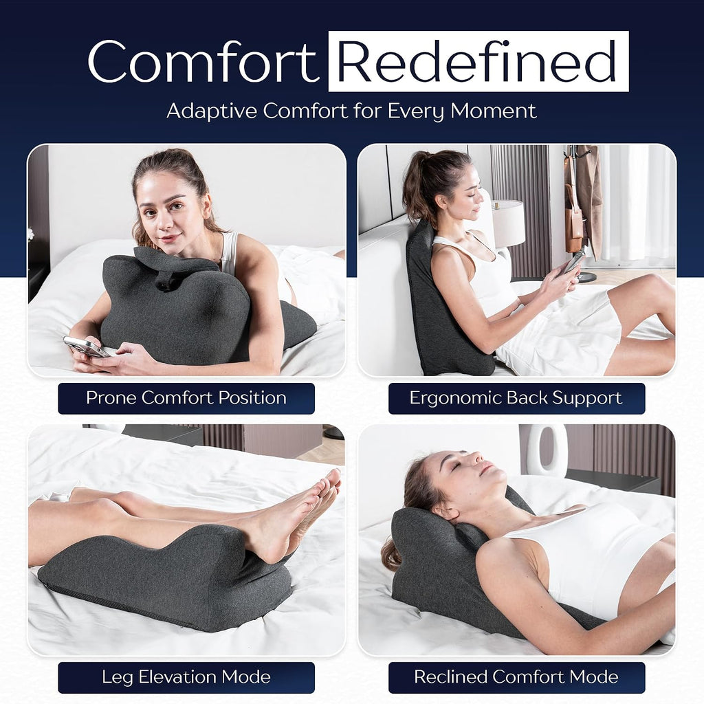 Ergonomic Contoured Memory Foam Pillow with Removable Headrest, 27° Angled Support for Neck and Waist, Massages, Reading, Relaxing & Leg…