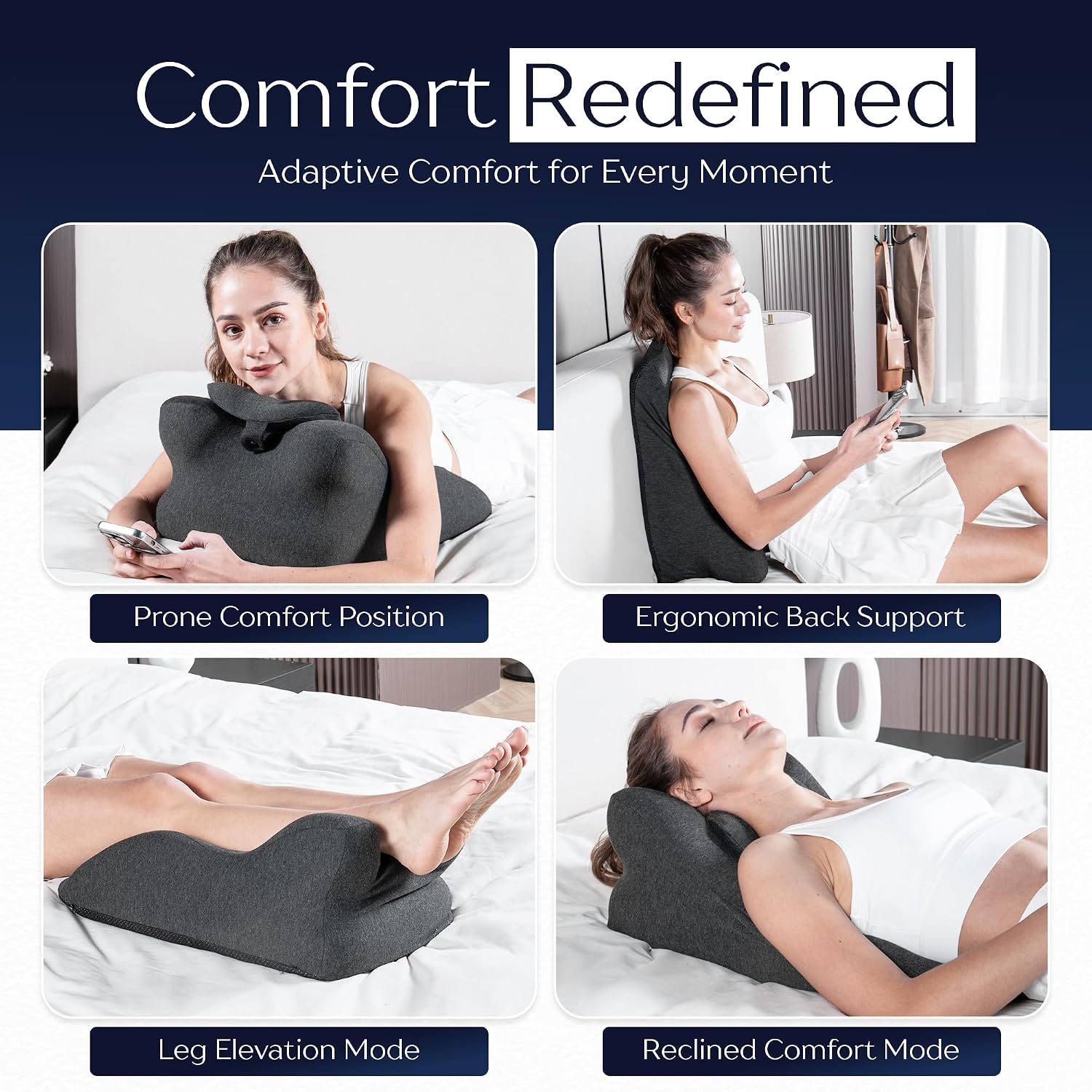 Ergonomic Contoured Memory Foam Pillow with Removable Headrest, 27° Angled Support for Neck and Waist, Massages, Reading, Relaxing & Leg…