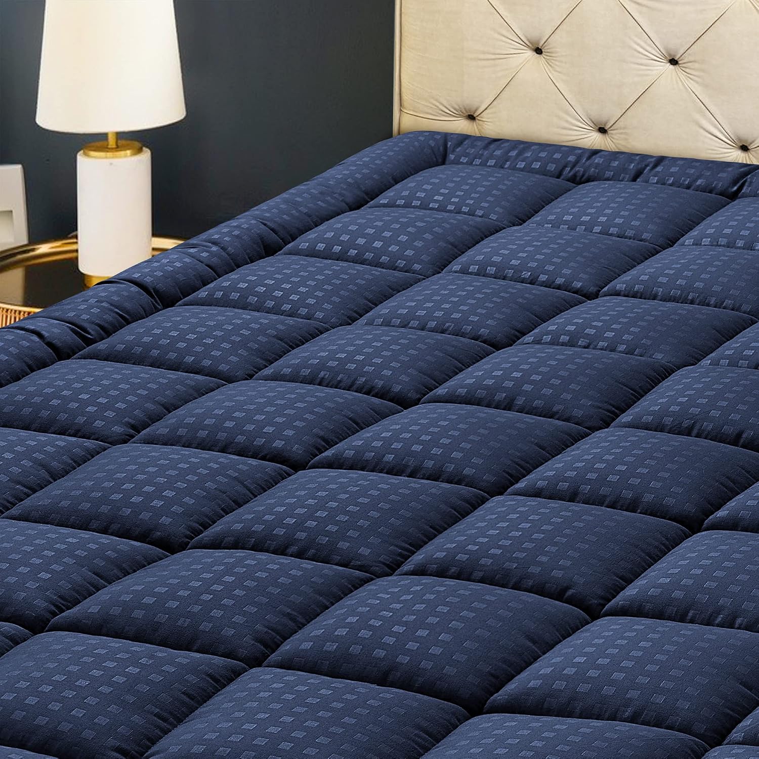 HYLEORY California King Mattress Pad Quilted Fitted Mattress Protector Cooling Pillow Top Mattress Cover Breathable Fluffy Soft Mattress…