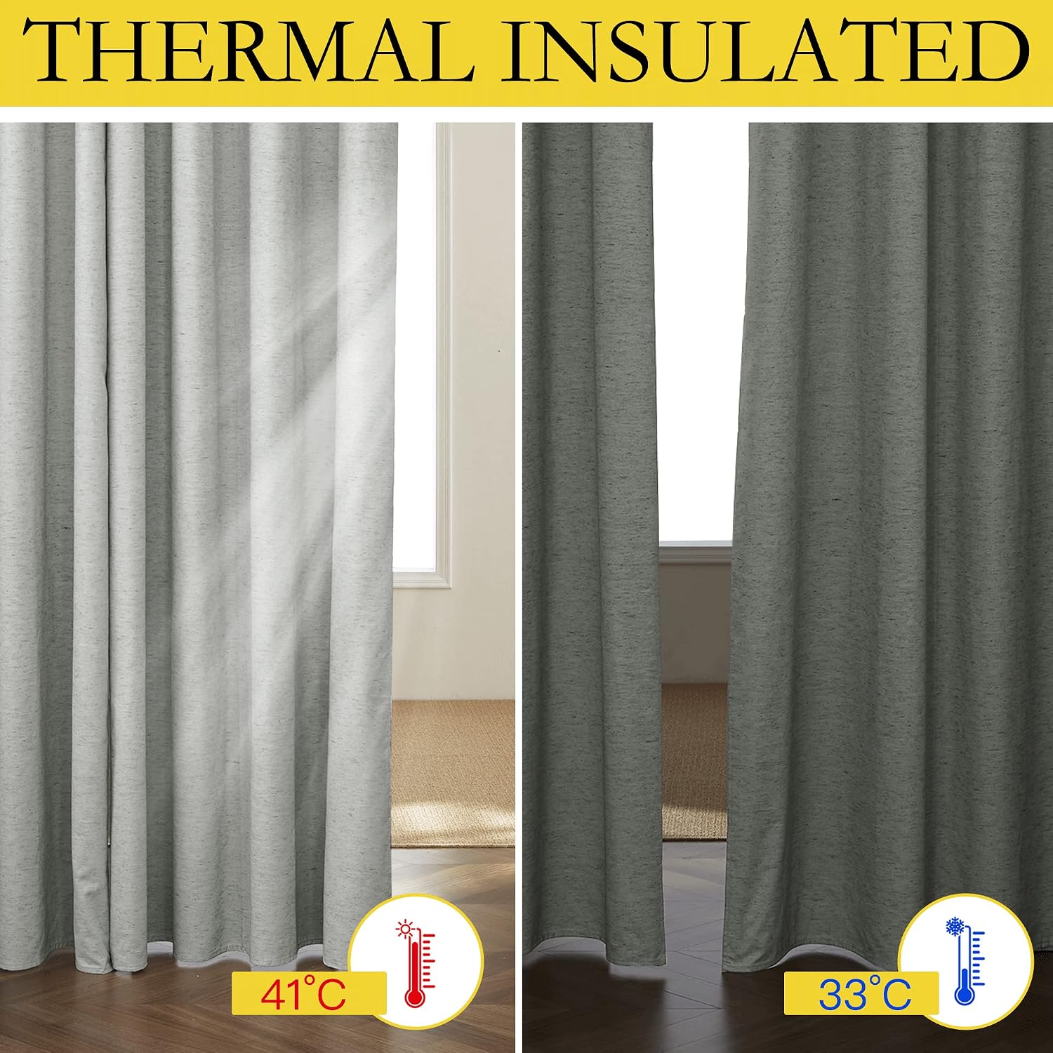 NICETOWN Grey Long Linen Full Shade Panels, 52" Wide x 120" Long, Pair of Thermal Insulated & Energy Efficiency Blackout Curtains for…