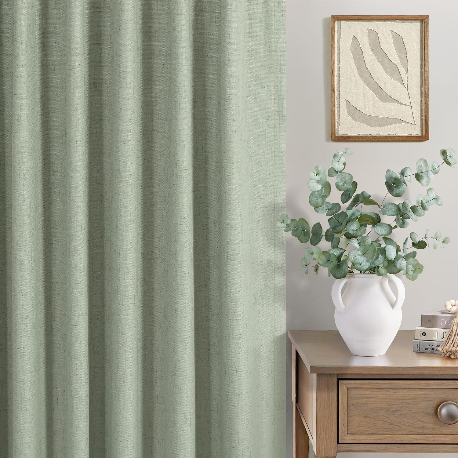 Dancurton Living Room Green Black Out Curtains 63 Inch Long 2 Panel Thermal Insulated Heat Blocking Sage Green Light Curtains for Nursery T…
