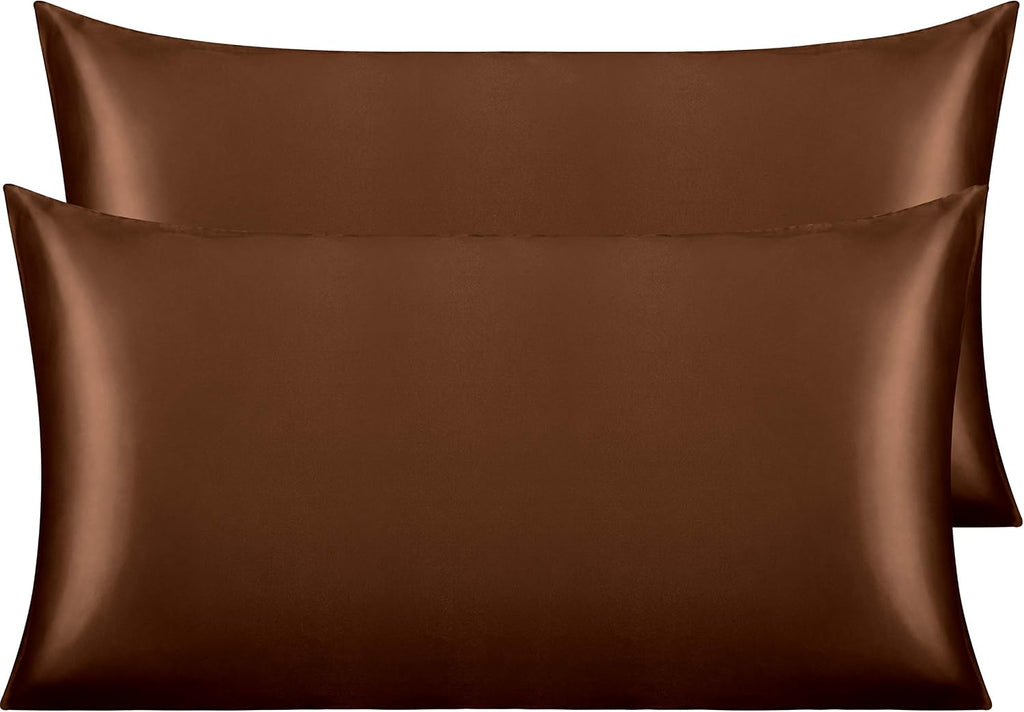 Ntbay 2 Pack Satin King Pillowcases for Hair and Skin, Luxurious and Silky Pillow Cases with Envelope Closure, 20x40 Inches, Brown 2 Pack 4…