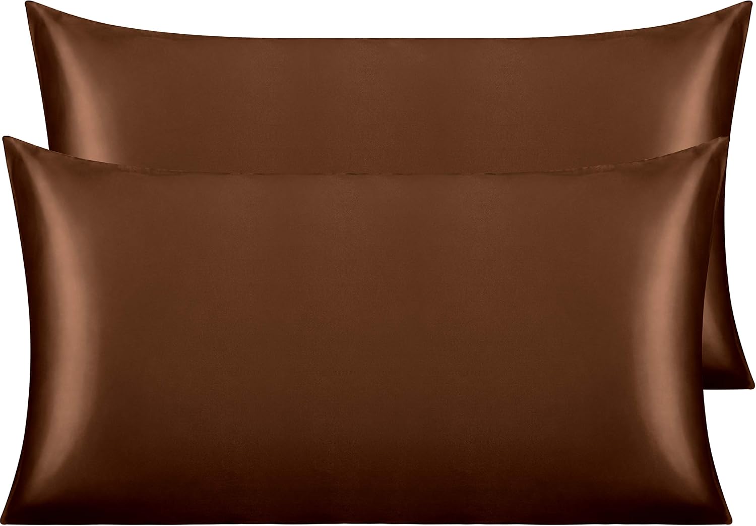 Ntbay 2 Pack Satin King Pillowcases for Hair and Skin, Luxurious and Silky Pillow Cases with Envelope Closure, 20x40 Inches, Brown 2 Pack 4…