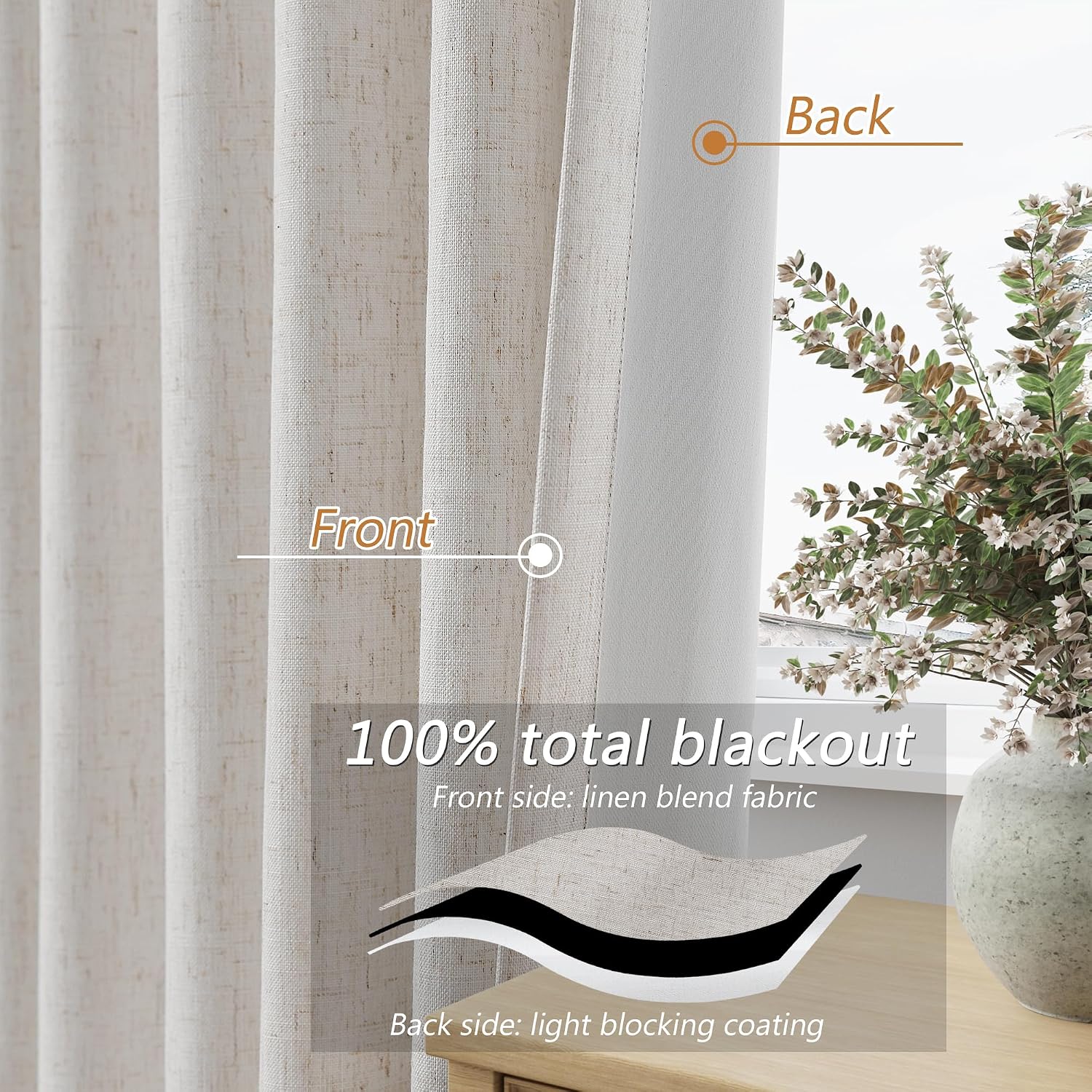 Guken 108 Inch Long Light Beige 100% Blackout Curtains for Living Room Bedroom Back Tab Thermal Insulated Netural Farmhouse Black Out Linen…