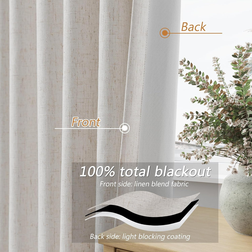 Guken Extra Long Light Beige 100% Blackout Curtains 144 Inch Length 2 Panels Set Back Tab Thermal Insulated Black Out Tall Windows Drapes 1…
