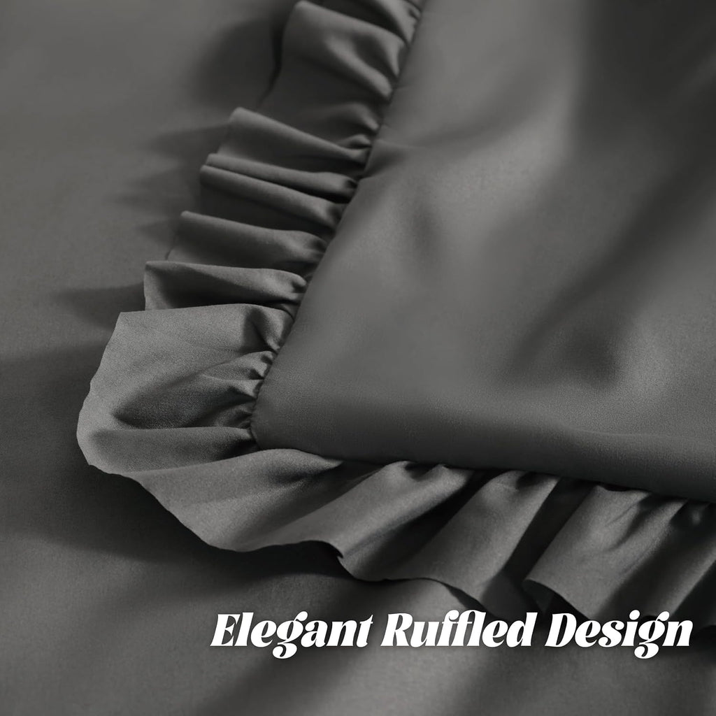 Bedsum Ruffled Pillow Shams King 20x36 Set of 2, Brushed Microfiber Pillowcases with Envelope Closure, Soft Wrinkle-Resistant, Dark Grey Gr…