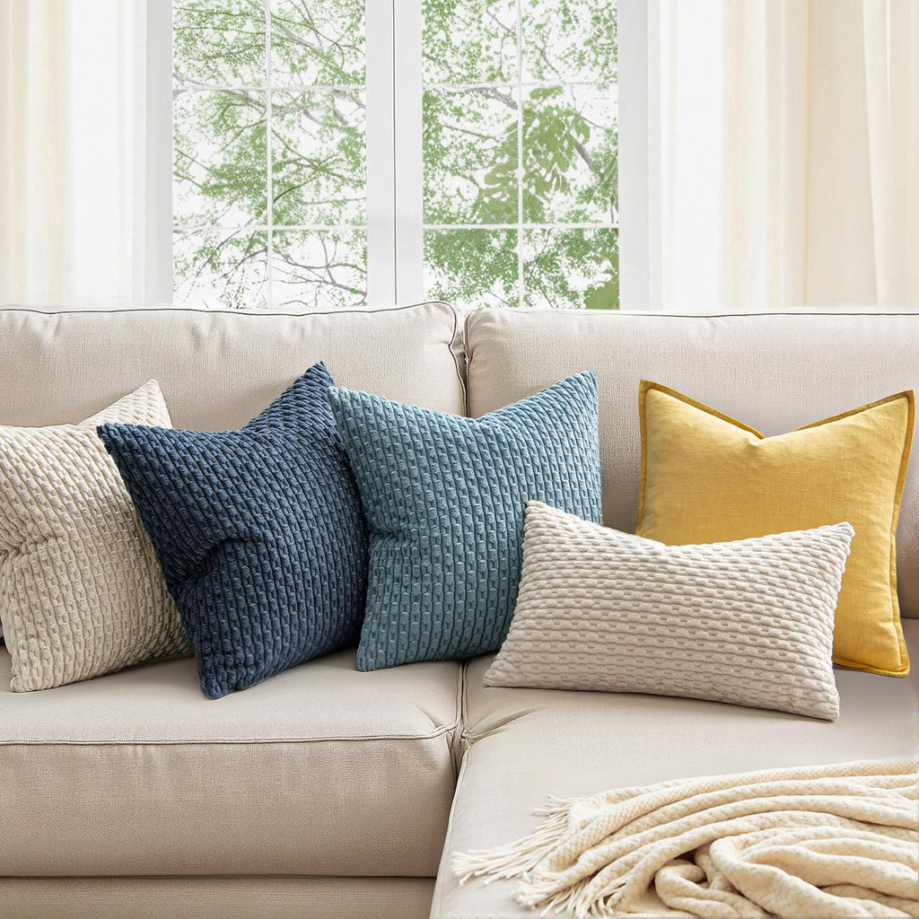 Miulee Pack of 2 Decorative Throw Pillow Covers 24x24 Inch Soft Boho Striped Textured Corduroy Pillow Covers Modern Farmhouse Home Decor fo…