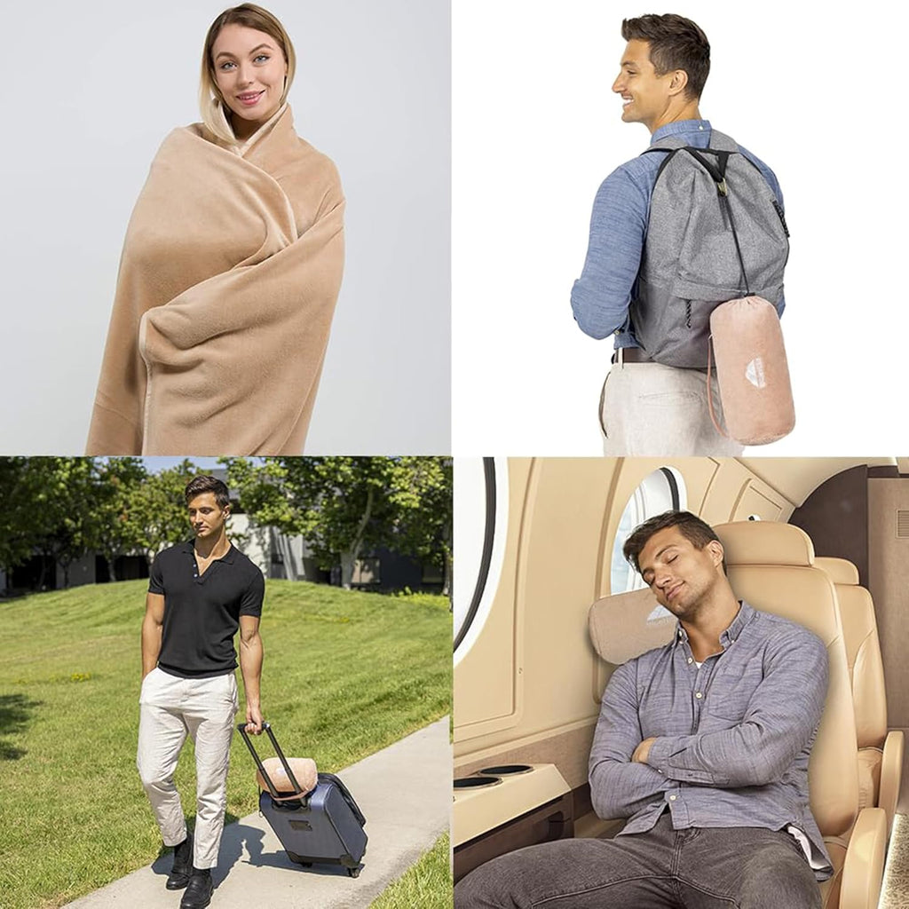BlueHills Travel Blanket Pillow Rolled Soft Plush Airplane Throw Traveler Essentials Gift Compact in a Bag 70X48 inches Long Car Plane Flig…