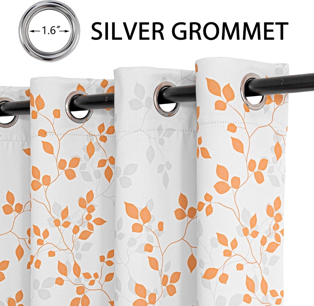Meetsky 95% Blackout Curtains for Bedroom - Orange Curtains 63 inch Length Leaf Patterned for Living Room, Thermal Insulated Nursery Drapes…