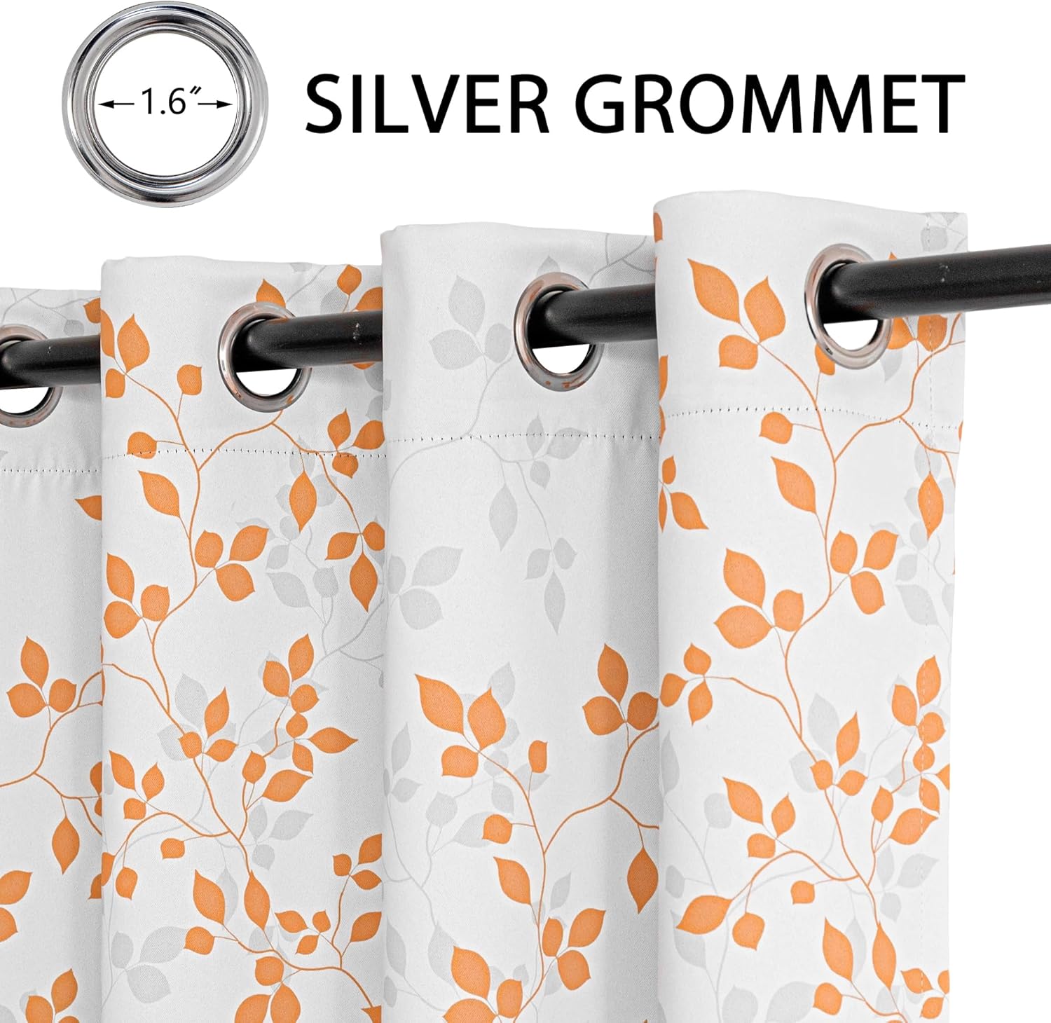Meetsky 95% Blackout Curtains for Living Room - Orange Leaf Printed Curtain 96 Inches Long 2 Panel Set Thermal Insulated Room Darkening Gro…