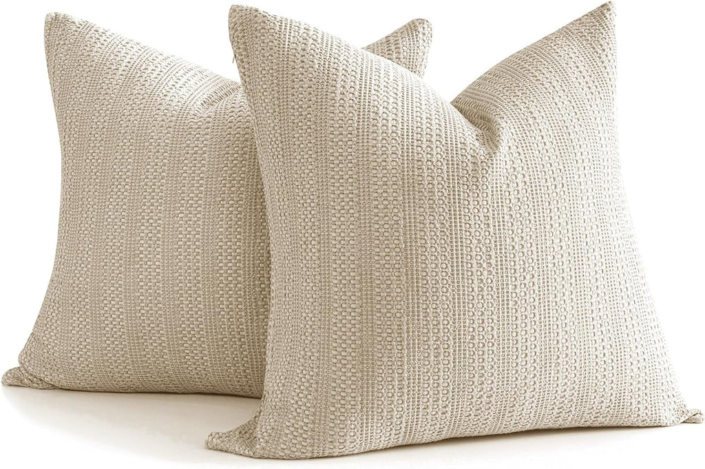Cocoploceus 26x26 Pillow Covers Set of 2 Khaki Euro Shams Boho Decorative Throw Pillow Covers Cotton Large Square Pillowcase for Couch Bed…