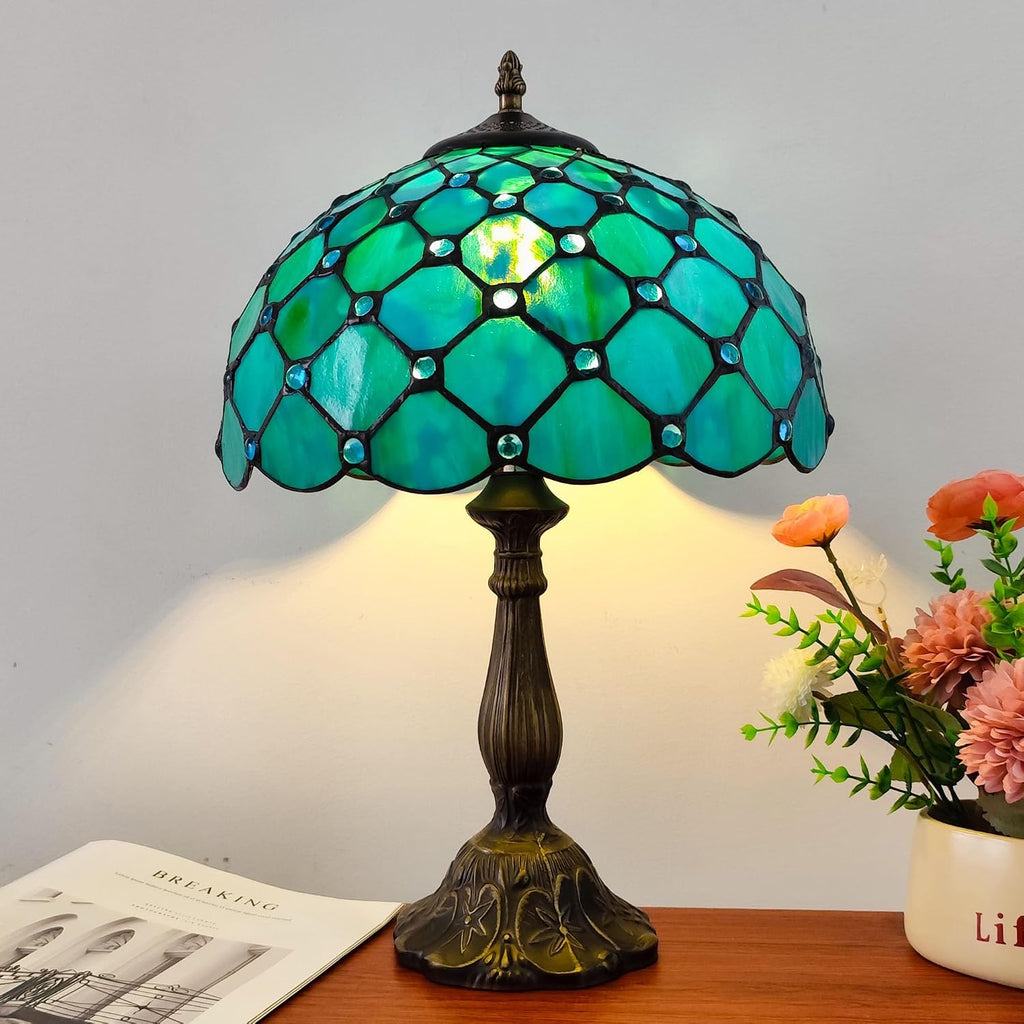 Tiffany Lamp Stained Glass Table Lamp Antique Bedside Desk Reading Light 3-Way Color LED Living Room Nightstand Light 12X12X19 Inches…