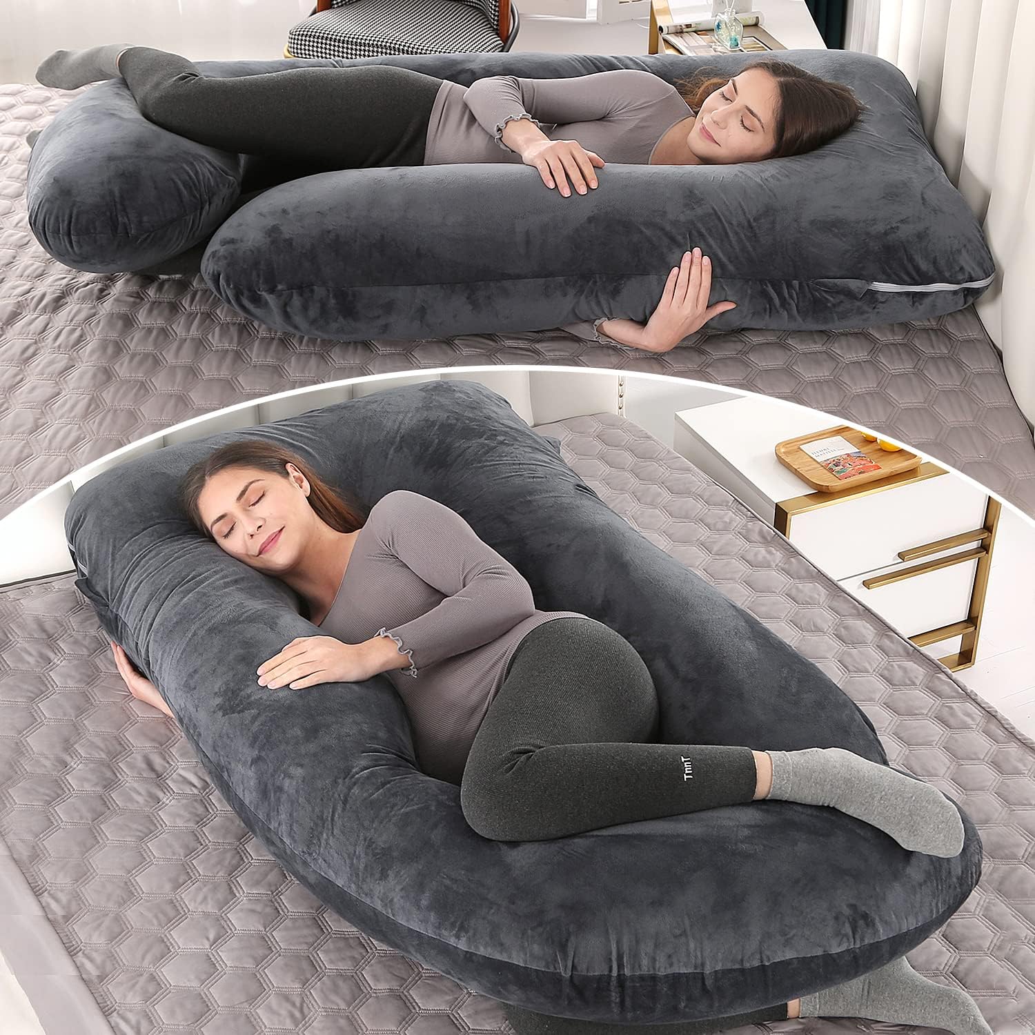 U-Shaped Full Body Pregnancy Pillow for Sleeping – 57" Maternity Pillow with Removable Cover, Support for Back, Legs, Belly & Hips…