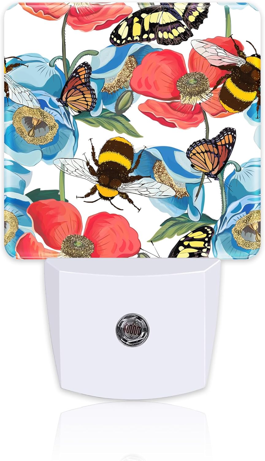 Red Poppy Flowers with Bee Butterflies Night Light for Kids, Bright Floral Insects Night Light Plug in with Dusk to Dawn Sensor,0.5w…