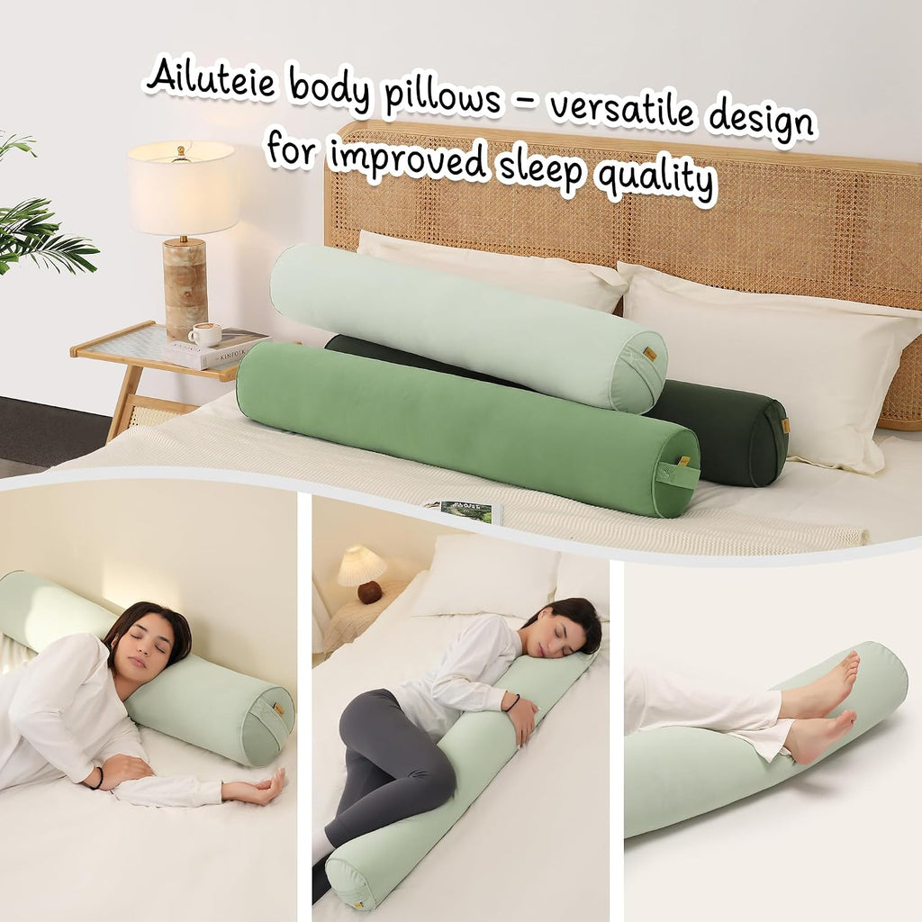 Body Pillow for Adults, Long Round Pillow, Big Cylindrical Pillow, Large Full Bolster Pillows for Side Sleepers (Celadon Green, 59"*7.87")