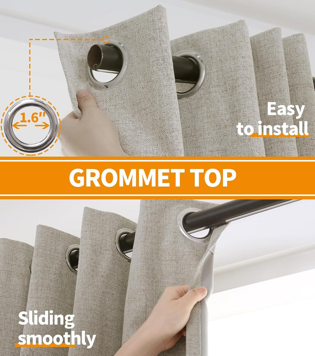 YoungsTex Camel Linen Blackout Curtains 68 Inch Length for Bedroom, Room Darkening Burlap Drapes with Grommet Black Out Thermal Insulated B…