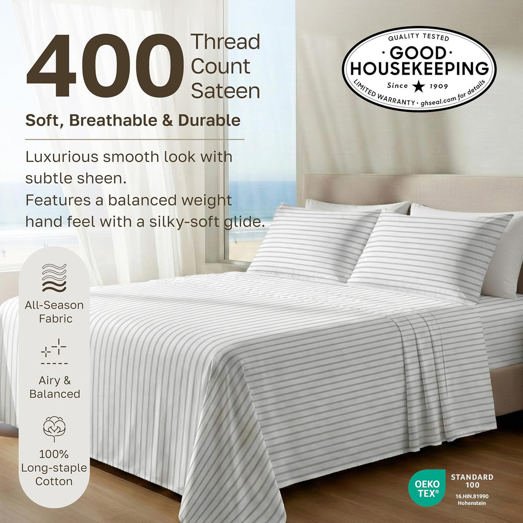 CaliforniaDesignDen California Design Den Soft 100% Cotton Twin Size Bed Sheets Set, 400 Thread Count Good Housekeeping Award Winner, Smoot…