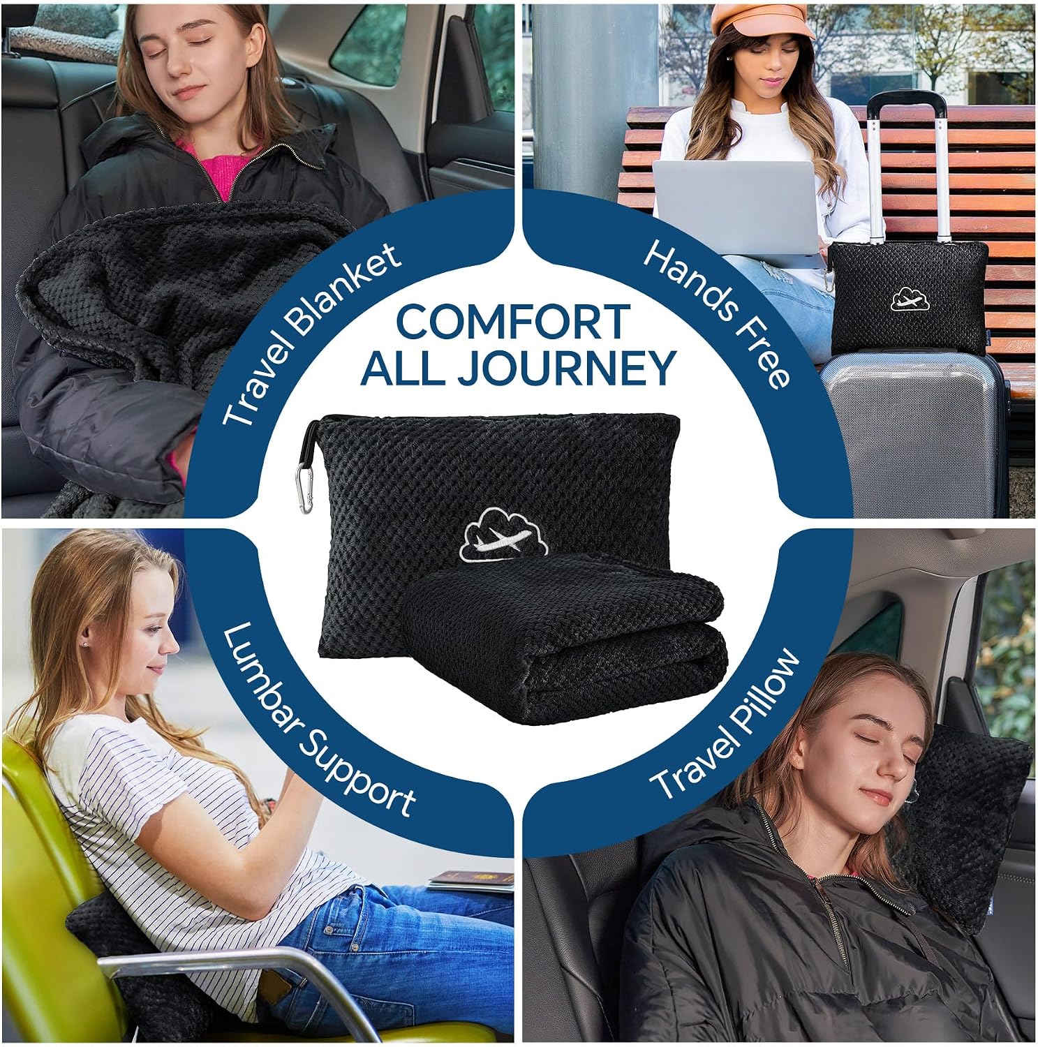 Bedelite Travel Blanket with Bag, Ultra-Soft Jacquard Fleece Blanket with Luggage Sleeve & Backpack Clip, Airplane Blanket Travel Essential…