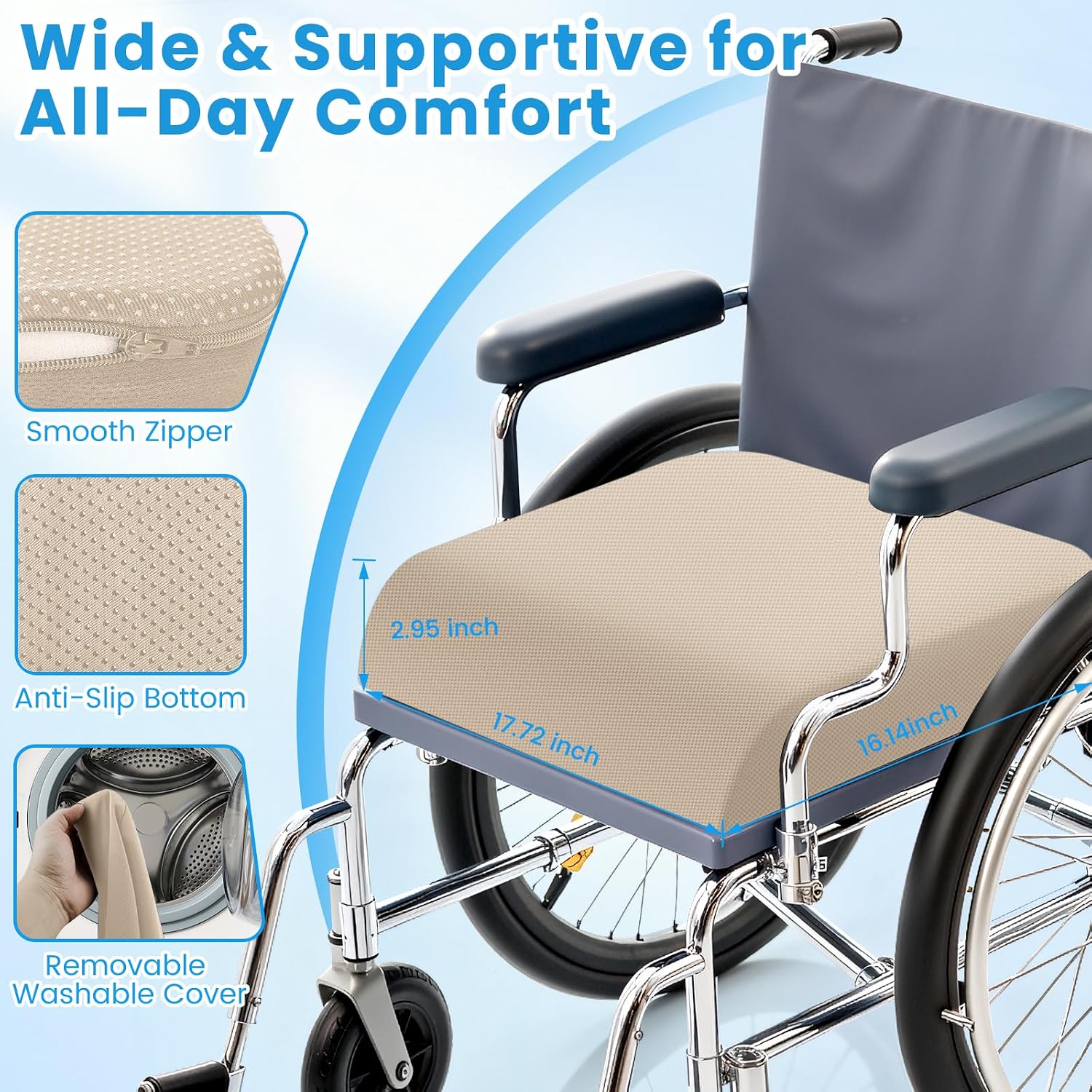 Wheelchair Seat Cushion for Pressure Relief, Cooling Gel Memory Foam Chair Cushion with Slope-Edge Design, Coccyx Support for Tailbone…