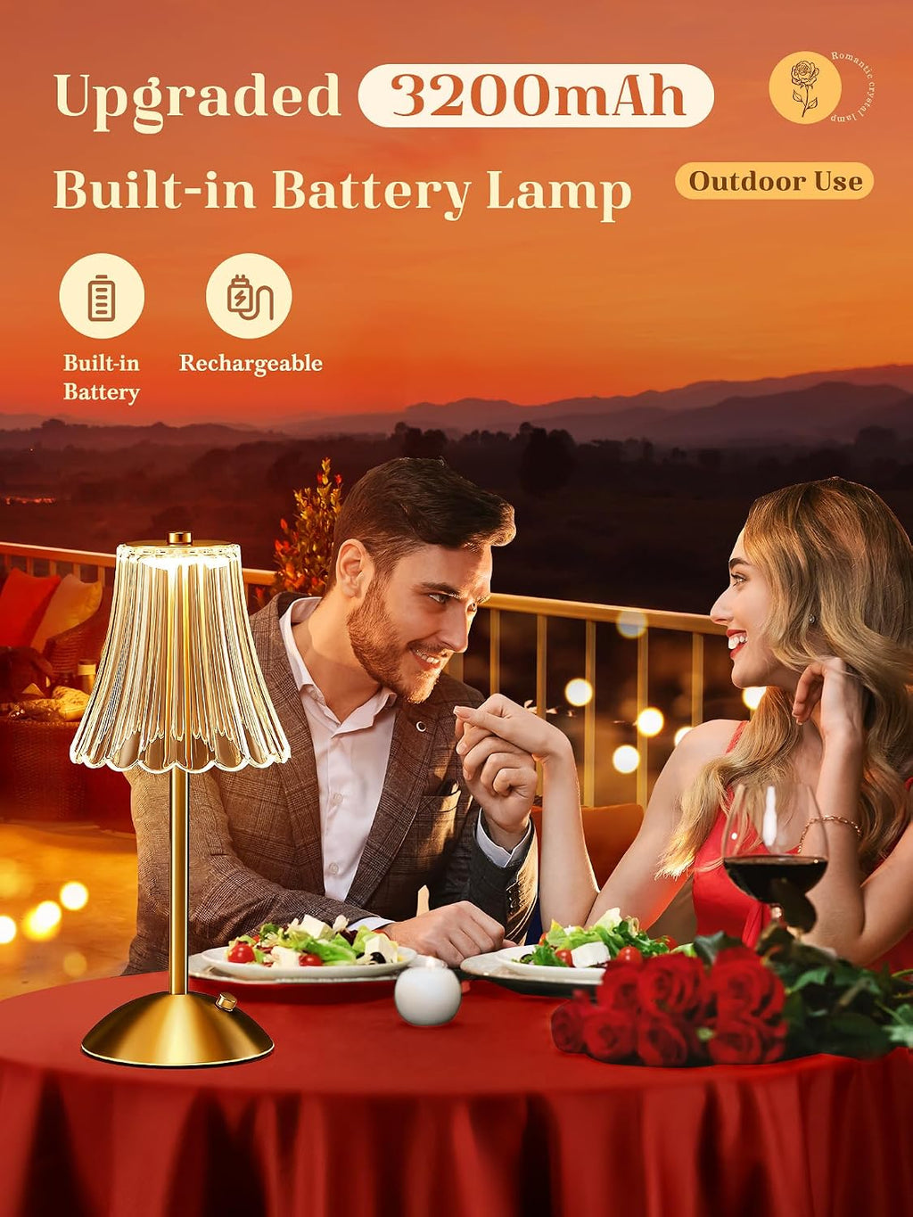 OneFire LED Table Lamp, 3200mAh Rechargeable Battery Operated, 30 Lighting Modes Bedside Light for Bedroom, Touch Control Nightstand Lamp,…