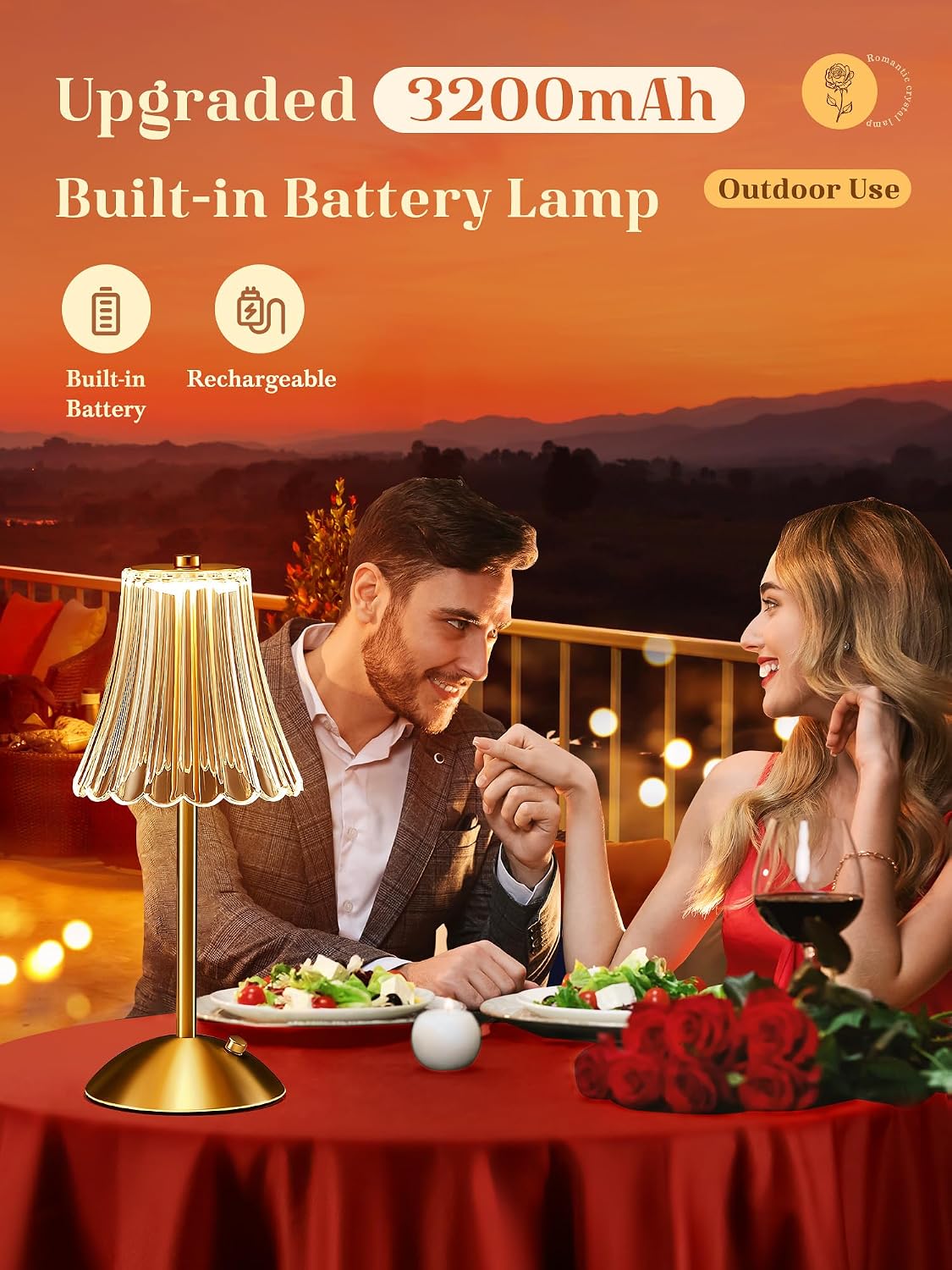 OneFire LED Table Lamp, 3200mAh Rechargeable Battery Operated, 30 Lighting Modes Bedside Light for Bedroom, Touch Control Nightstand Lamp,…