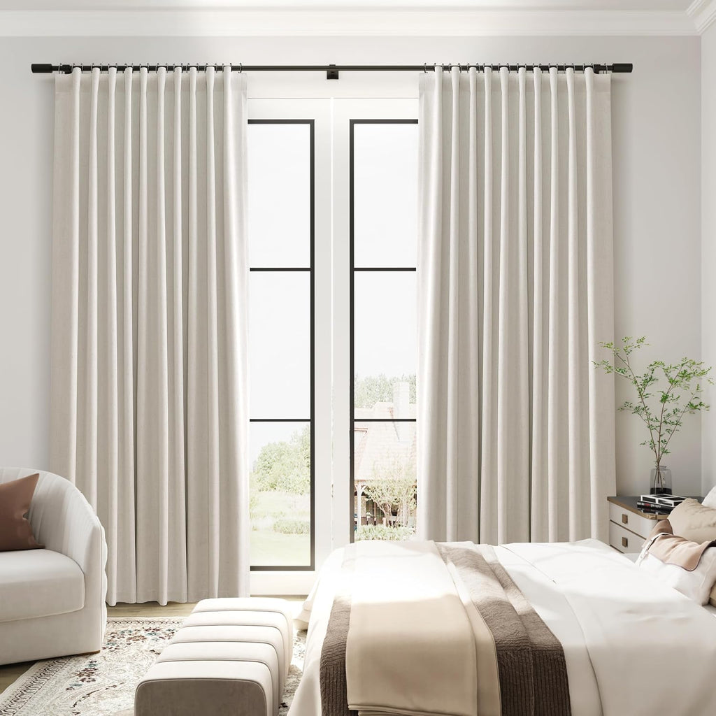 Guken Cream Linen 100% Blackout Curtains for Bedroom 80 Inch Length 2 Panel Sets Natural Light Blocking Thermal Insulated Privacy Curtains…