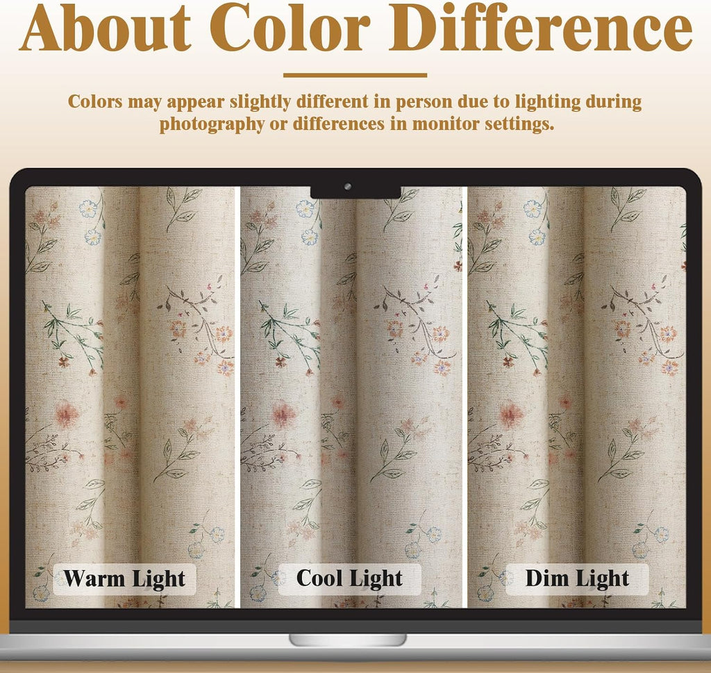 XOGUIBO Farmhouse Floral Curtains 96 Inches Long 100% Blackout Living Room Drapes, Linen Blend Bohemian Window Curtain Panels with T…