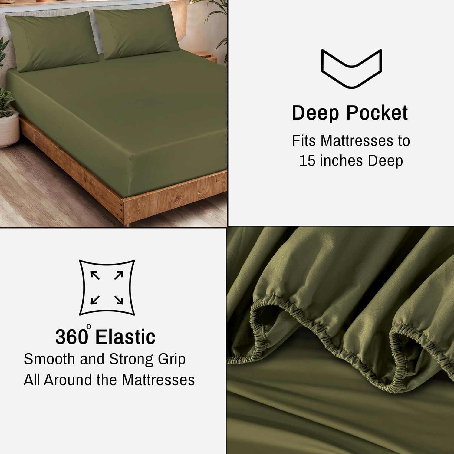 Ruvanti 100% Cotton Organic Percale Sheets Split King Size – Crisp Cooling Bed Sheets for Hot Sleepers, Deep Pocket 15”, Soft Peach Finish,…